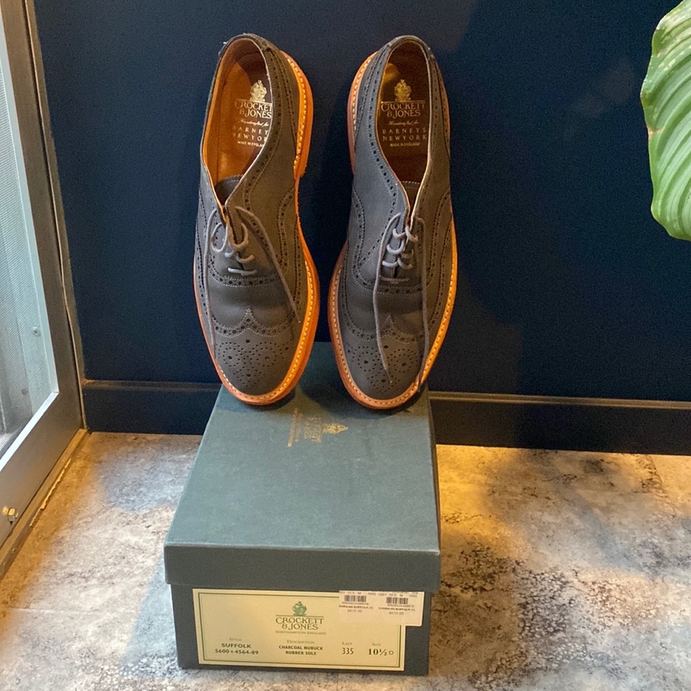 Crockett & Jones Suffolk Charcoal Nubuck Rubber Sole 10.5 Men